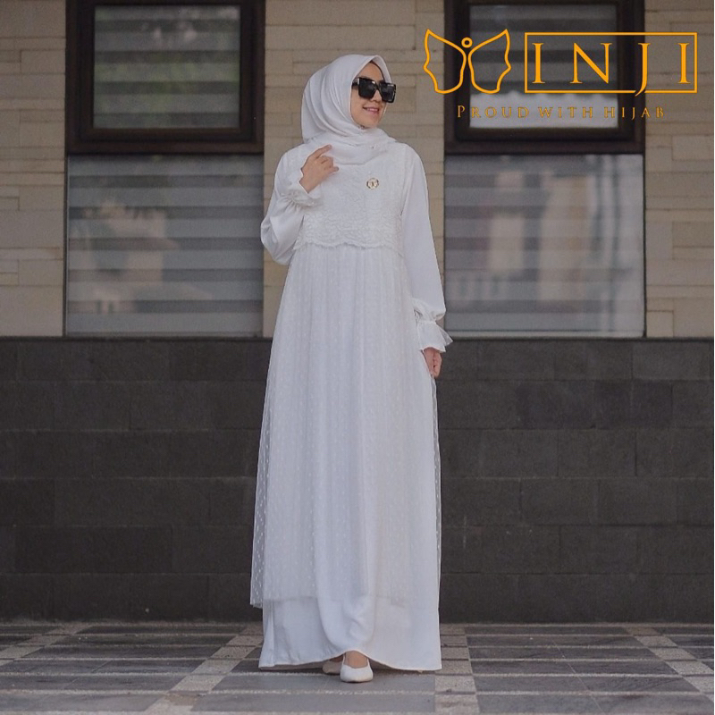 Kinan dres inji gamis by Inji original HEIDY dress Dres inji white lebran bhadshopbutik