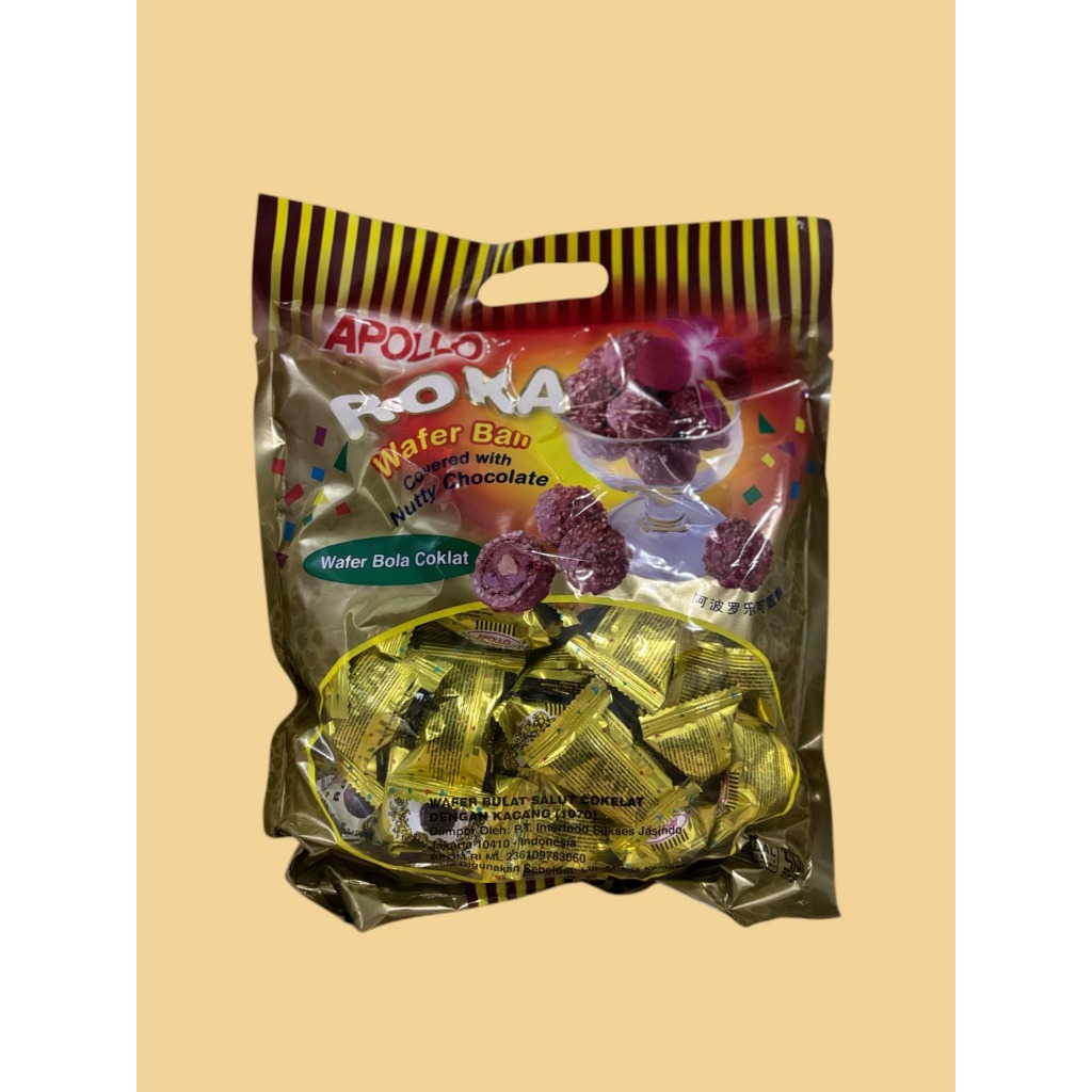

Apollo Roka Bag Wafer Ball Nutty Chocolate Kemasan 300 gr Isi 50 Pcs