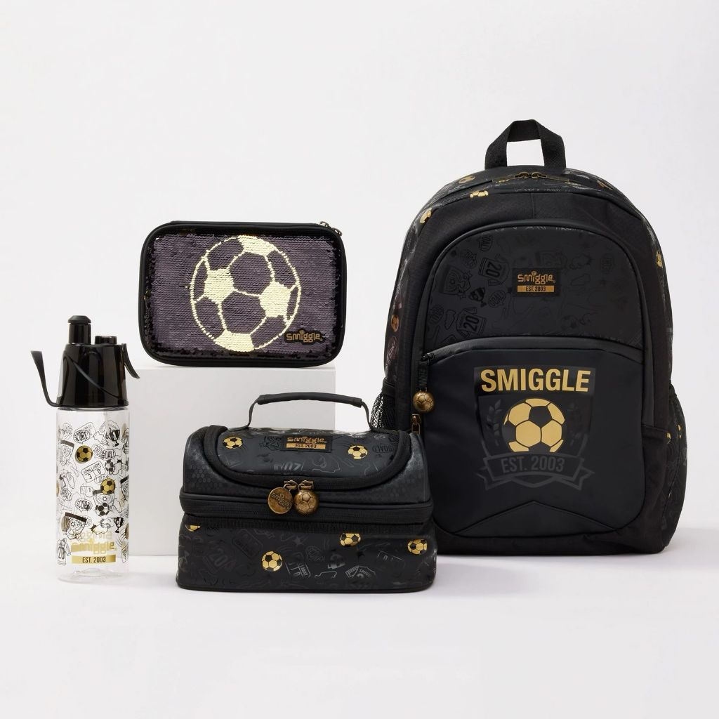 Tas Smiggle Anak Laki - Laki Seri 20th Anniversary Soccer Gold Ransel Backpack / Lunch Bag / Lunch B