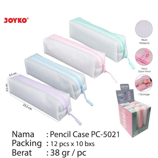 

Mesh Zipper Pencil Case PC5021 / Tempat pensil Sleting Jaring 4 Colors / Tempat Alat Tulis 4 Warna Pastel Joyko Pc-5021