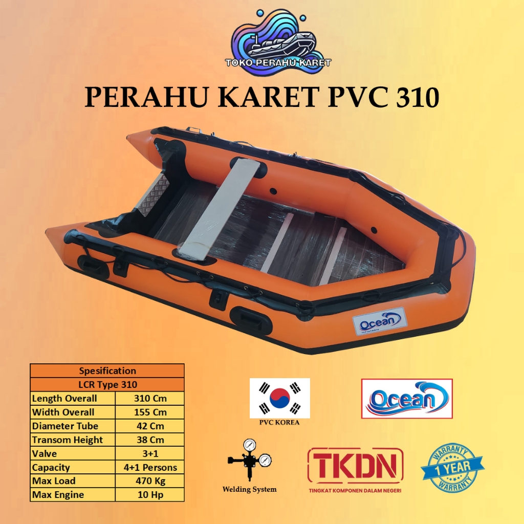 Perahu Karet PVC 4-5 Orang OCEAN 310 Standar Rescue SAR Sudah Welding System