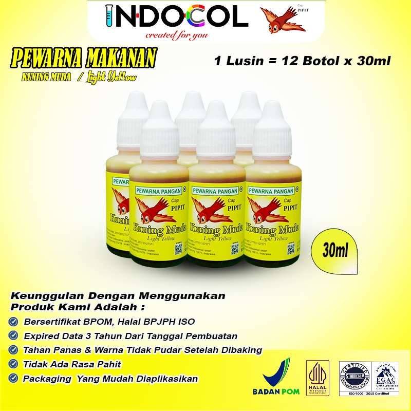 

PEWARNA CAIR KUNING MUDA CAP PIPIT (1 LUSIN = 12 BOTOL x 30ml)