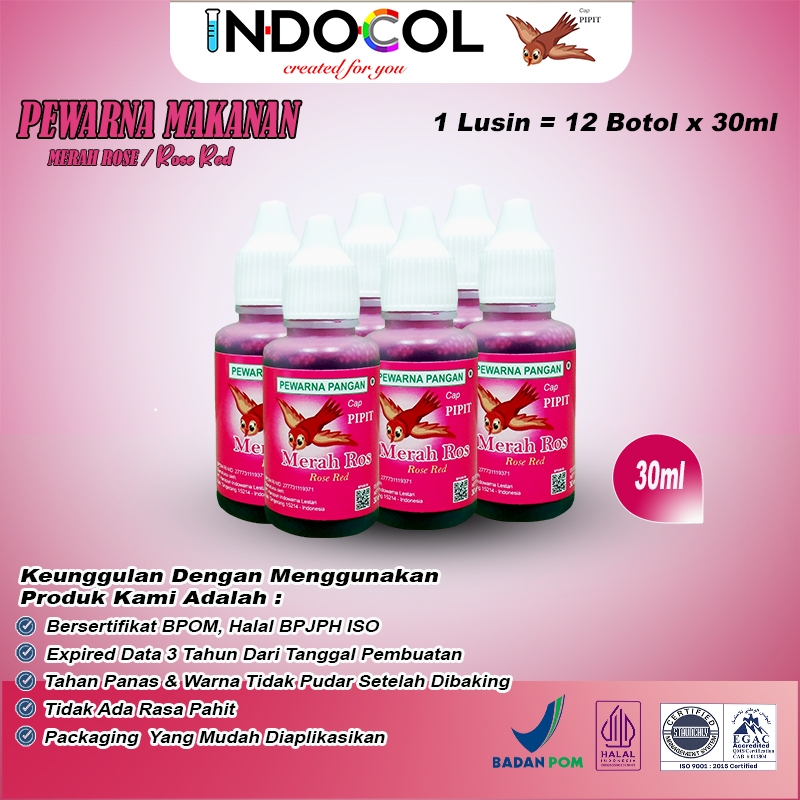

PEWARNA CAIR MERAH ROS CAP PIPIT (1 LUSIN = 12 BOTOL x 30ml)