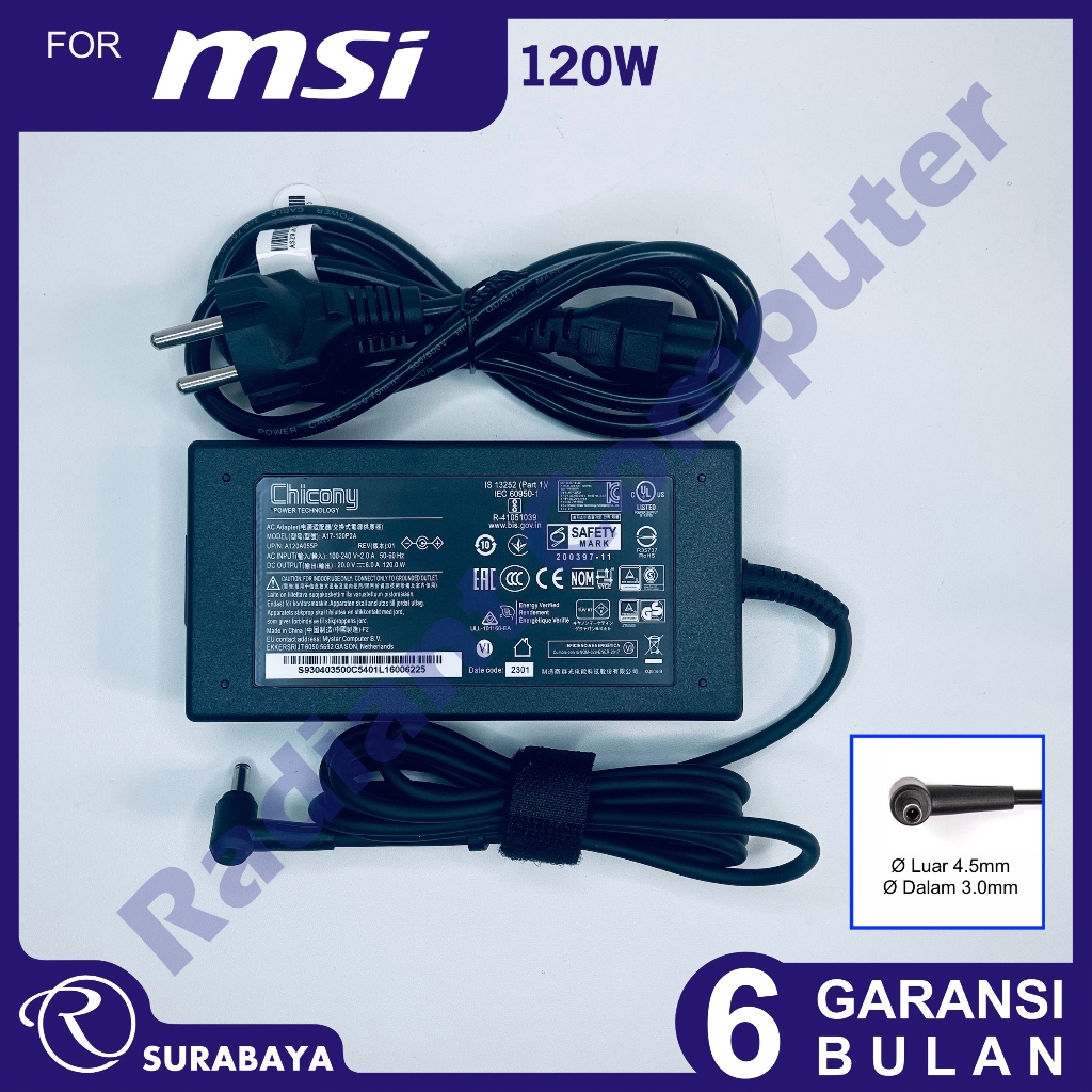 Adaptor Charger MSI Chicony GF63 Thin 10SC 10UC 10UD 11SC 11UC 11UD
