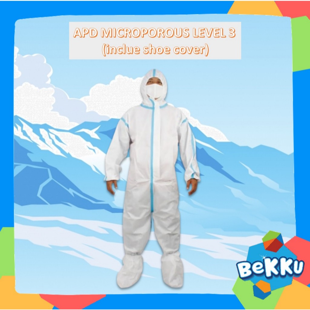 APD Suite Level 3 Bahan Microporous Lengkap Shoe Cover - Anti Udara Anti Air Hazmad Lis Biru - BeKKu