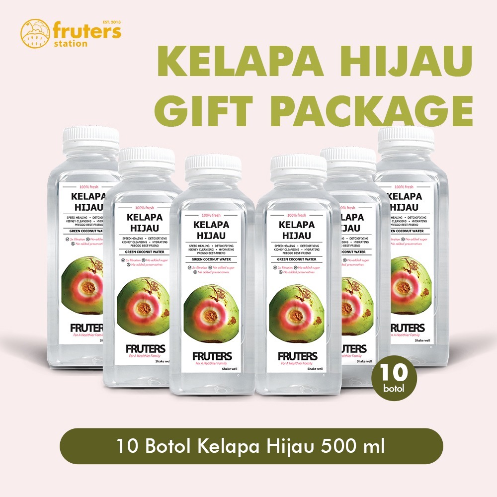 

GIFT PACKAGE 10 Botol Kelapa Hijau 500 ML Include Styrofoam - Air Kelapa Ijo Murni FRUTERS
