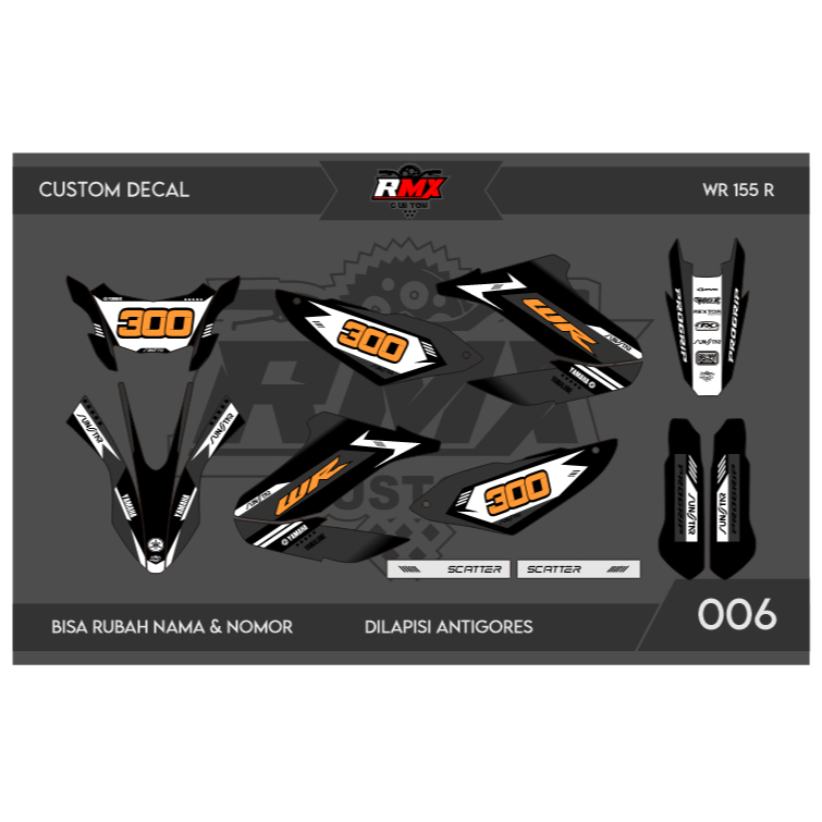 DECAL WR 155 (006) DEKAL STIKER WR 155 R 2019 2020 2021 2022 HITAM MERAH, KUNING, HIJAU, BIRU TUA/MU