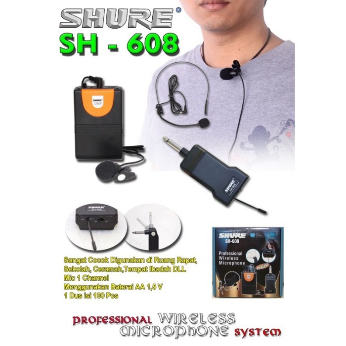 Mic wireless Imam Bando Clip On SHURE SH-608 / mic bando+jepit wireles