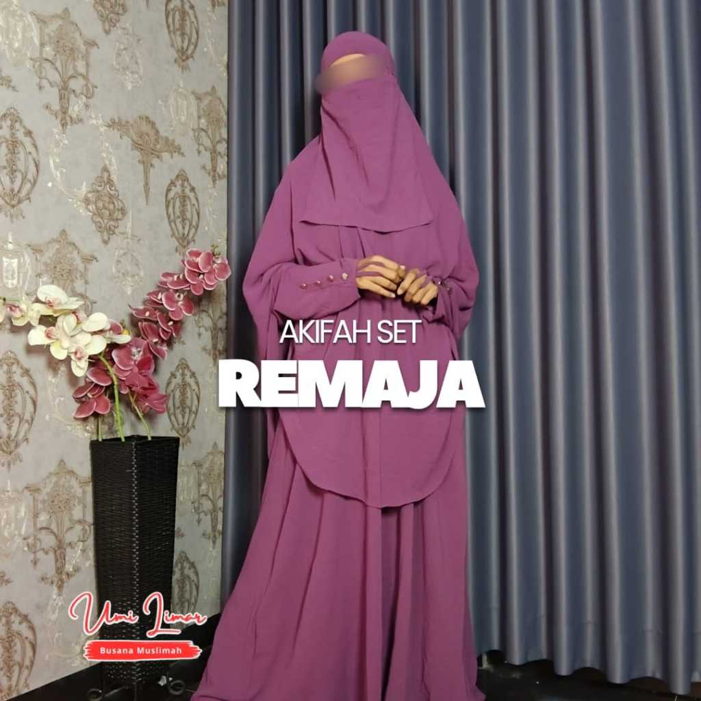 <UMILIMAR>  REMAJA AKIFAH ABAYA Set Kerudung Cadar Muslim Syar'i Dewasa Gamis Tangan