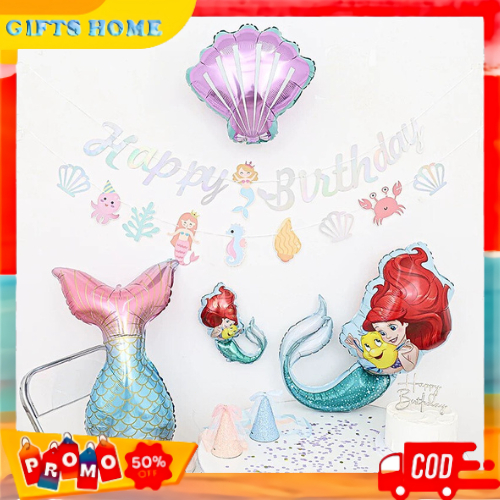 Set Paket Balon Dekorasi Ulang Tahun Tema Karakter Mermaid Putri Duyung Perlengkapan Pesta Ultah Ana