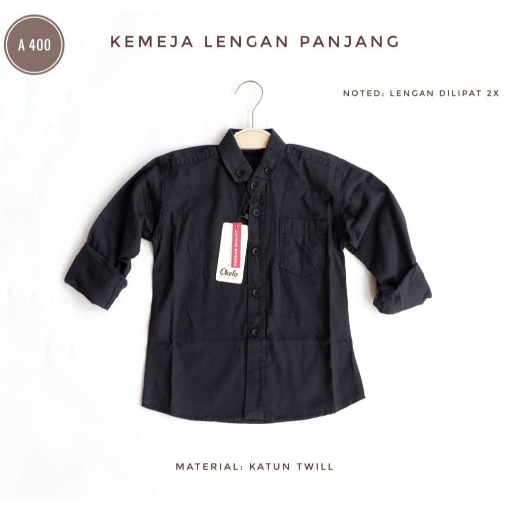 Hem Kemeja Anak Laki Panjang Katun Polos Hitam Okelo
