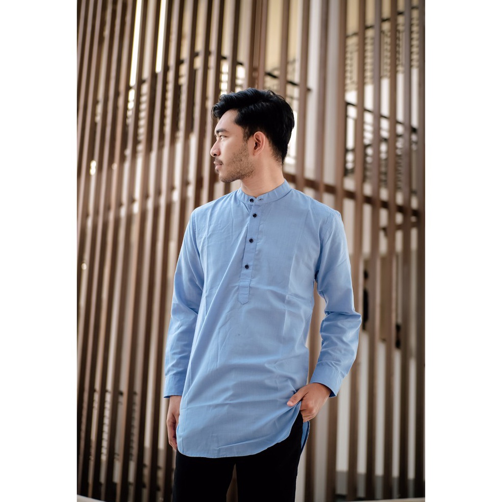 Sudah READY Baju Koko Kurta Lengan Panjang Warna Biru Muda Biru Laut Ada Big Size Banyak Warna