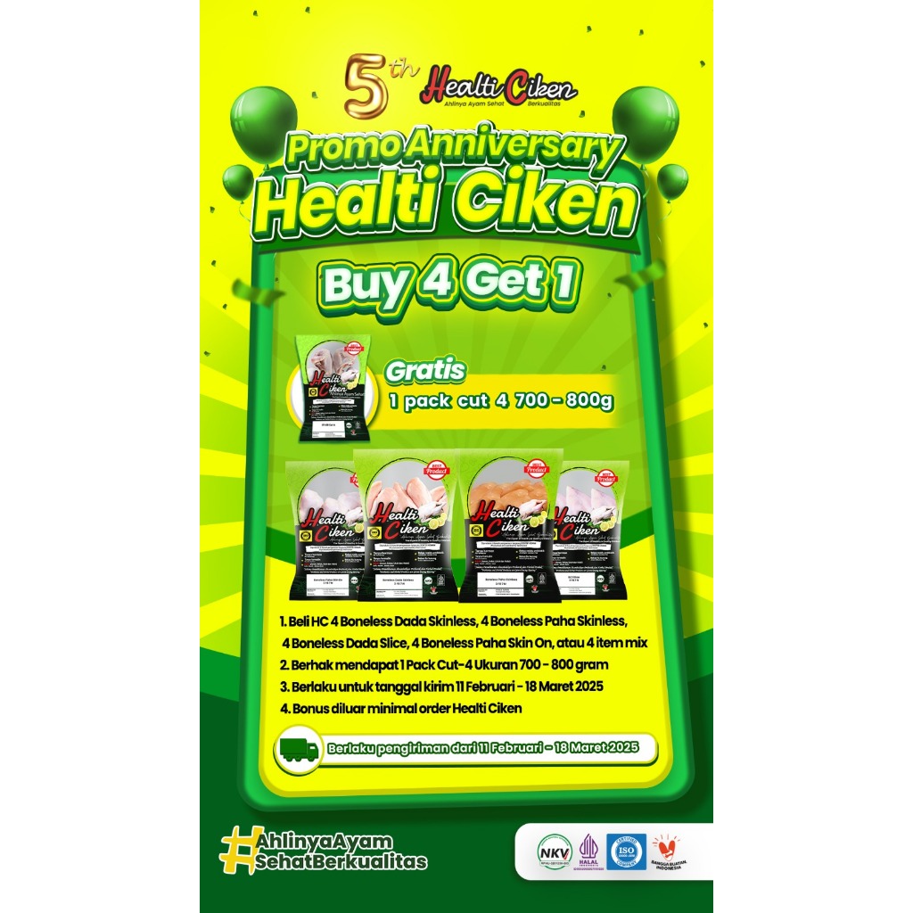 

PROMO ANNIVERSARY Buy 4 Boneless (Fillet dada / Fillet Dada Slice / Fillet Paha) FREE 1 CUT-4