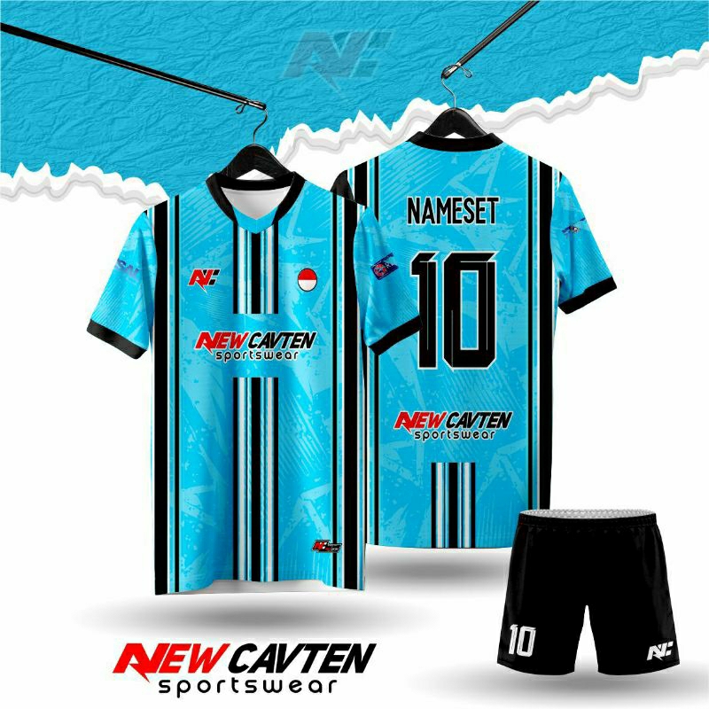 Jersey Bola Futsal Retro Biru Hitam - Custom Design Full Printing