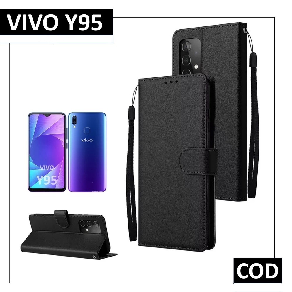 VIVO Y95 1807 Terbaru Flip Leather Casing Premium Kesing Kulit HP Tutup Buka