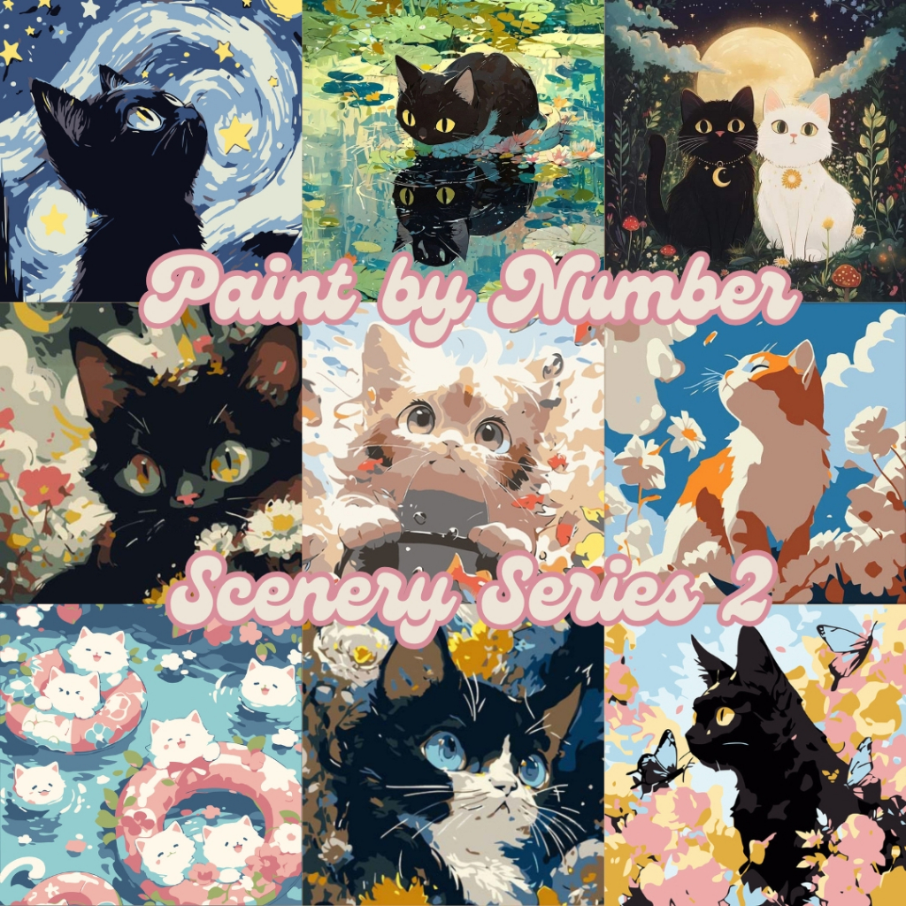 

Paint by number 20 x 20cm Canvas Paint By Number Kit Digital Oil Painting DIY Painting Kit Lukisan - Cat Scenery Series