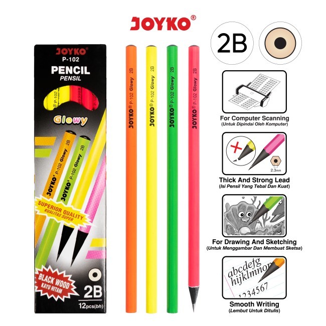 PENSIL KAYU 2B / PENSIL KAYU JOYKO 2B GLOWY / PENSIL 2B