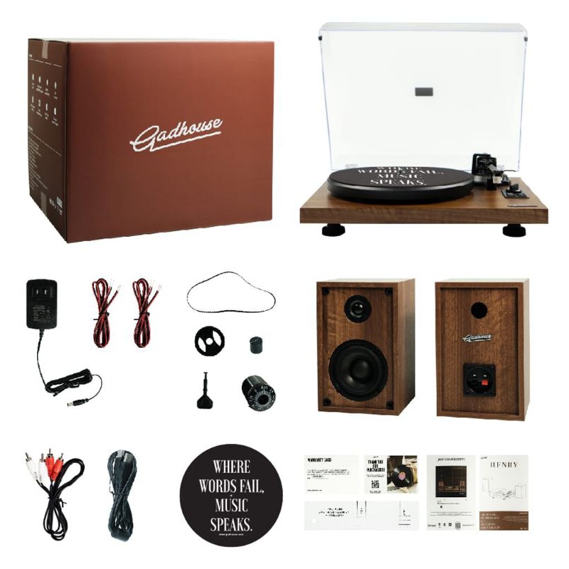 Gadhouse Henry Turntable With Bookshelf Speakers + Free Vinyl Wood Holder + Free Vinyl endah N Rhesa