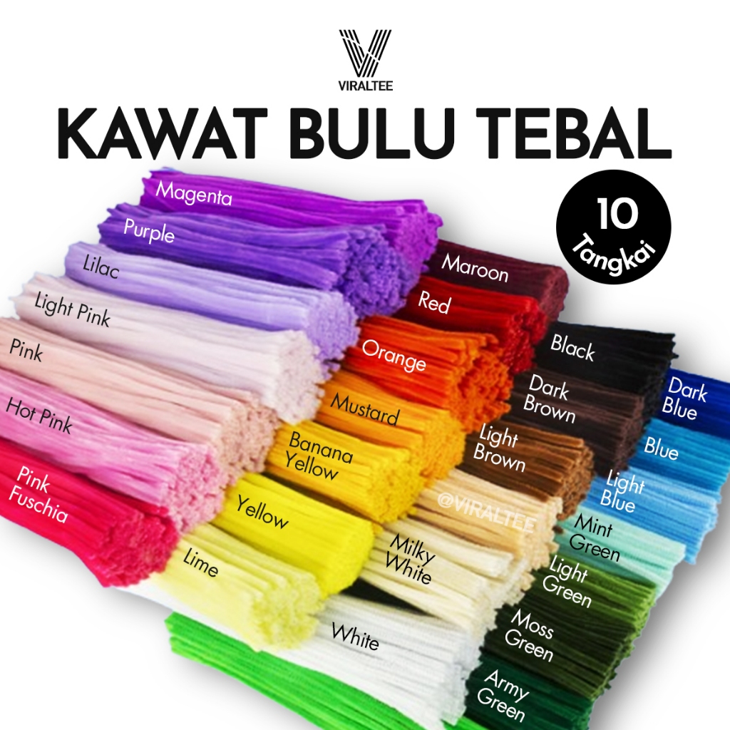 Kawat Bulu Tebal 6mm (DIJUAL PER 10 TANGKAI) Warna Warni Pastel Mix / Tangkai Besi Mercy Jumbo Pipe 