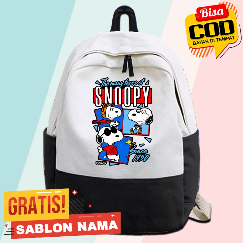 Tas Ransel Anak Snoopy / Tas Gendong Anak Sekolah TK SD Ngaji Laki Laki & Perempuan Custom Nama  Sno