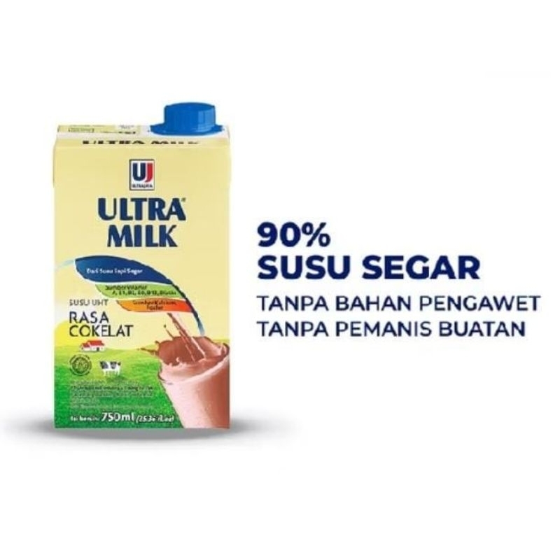 

Ultra Milk Susu UHT Cokelat, Vanila, Strawberry 750 ml