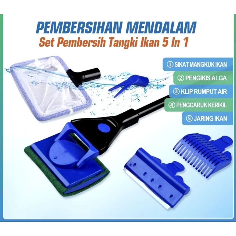 Alat Pembersih Aquarium 5 In 1 Alat Pembersih Lumut Kaca Aquarium Alat Pembersih Ganggang Lumut Aqua
