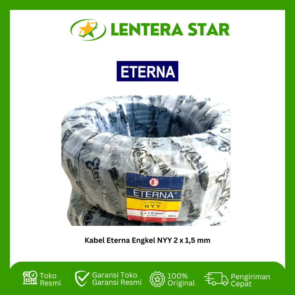 (Meteran) NYY 2 x 1,5 / 2x1,5 Kabel Listrik Kawat Engkel Eterna HITAM