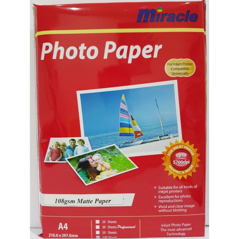 

[YOBANA] PHOTO PAPER KERTAS PHOTO MIRACLE-INK MATTE PAPER 108gsm