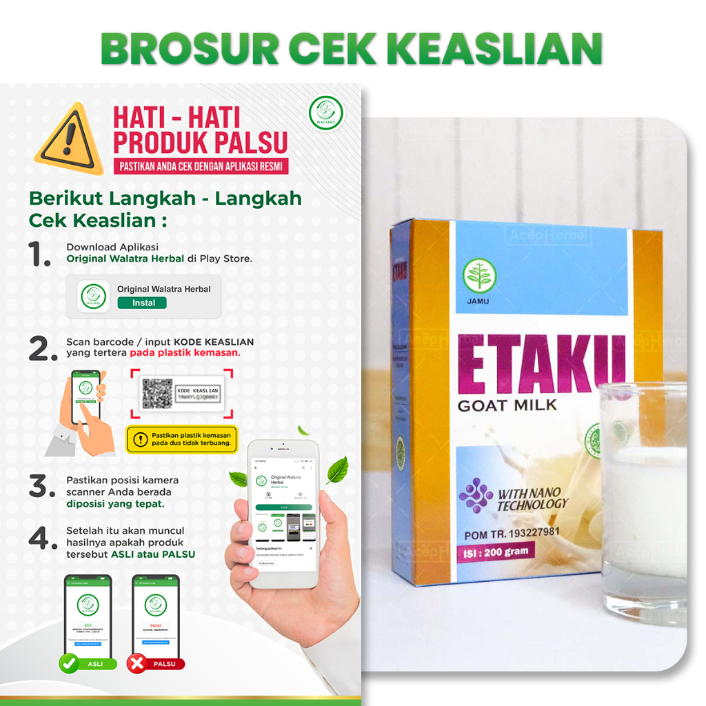 

Brosur Cek Keaslian Produk Herbal Etaku Goat Milk