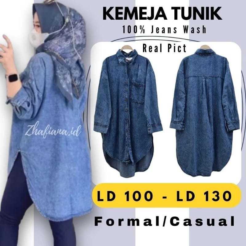baju jeans wanita model tunik kemeja jumbo xxl ld 125 murah