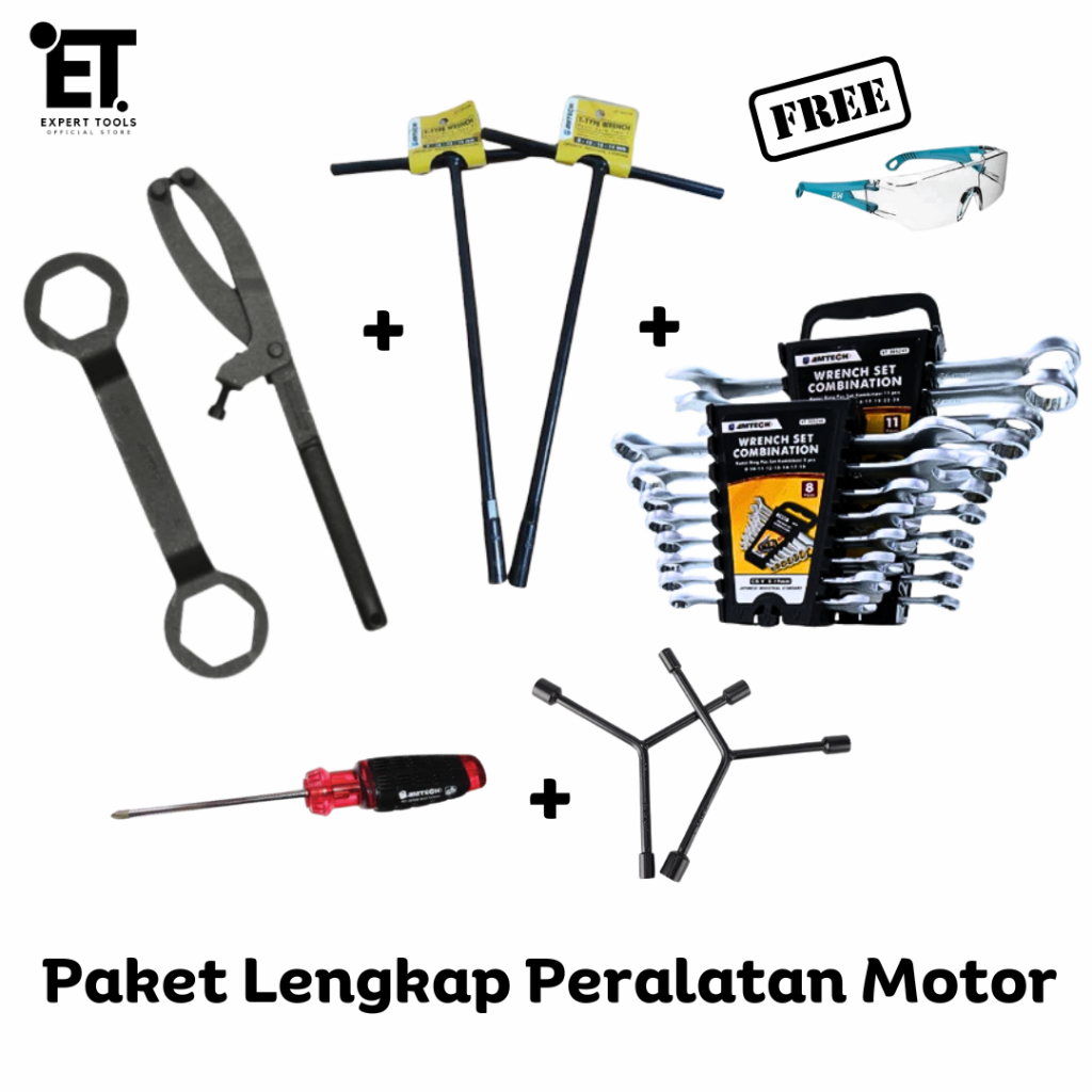 Paket Lengkap Kunci Set Perlengkapan Bengkel Motor / Mobil Amtech / Kunci Ring pas set / Kunci T set