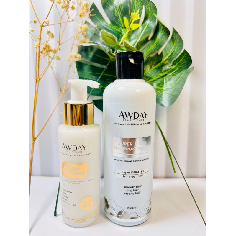 Paket Hemat Awday SUPER KERATIN 3in1 Shampoo Serum Hair 250ML & Haircream Condisioner / Conditioner 
