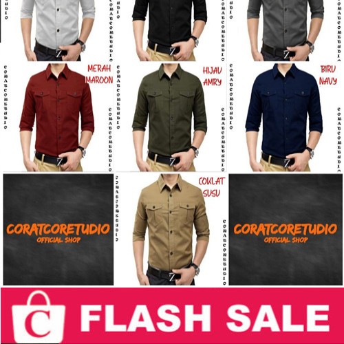 FORTKLASS FORTGLASS RISRUS CORATCORETUDIO FASHION Reguler SlimFit Long Shirt Basic Plain Hem Cowok K