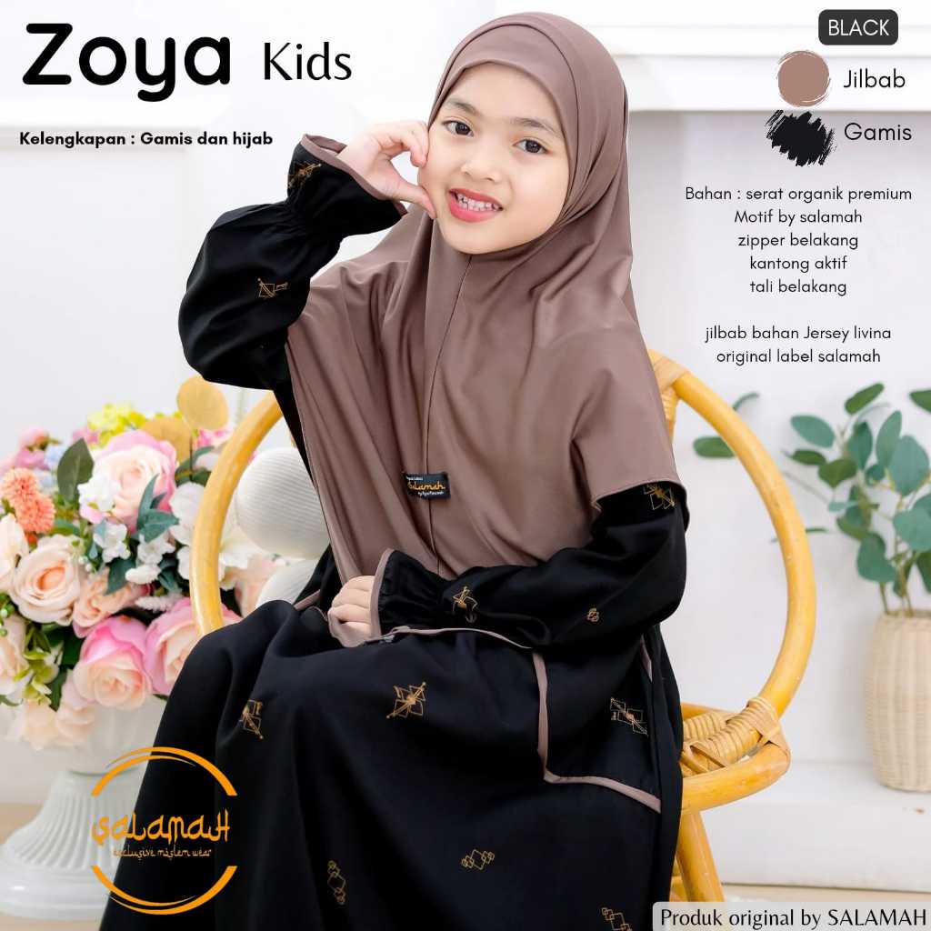 ORIGINAL GAMIS ANAK ZOYA KIDS PLUS JILBAB MOTIF BY SALAMAH USIA 2 3 4 5 6 7 8 9 11 -15 TAHUN BY