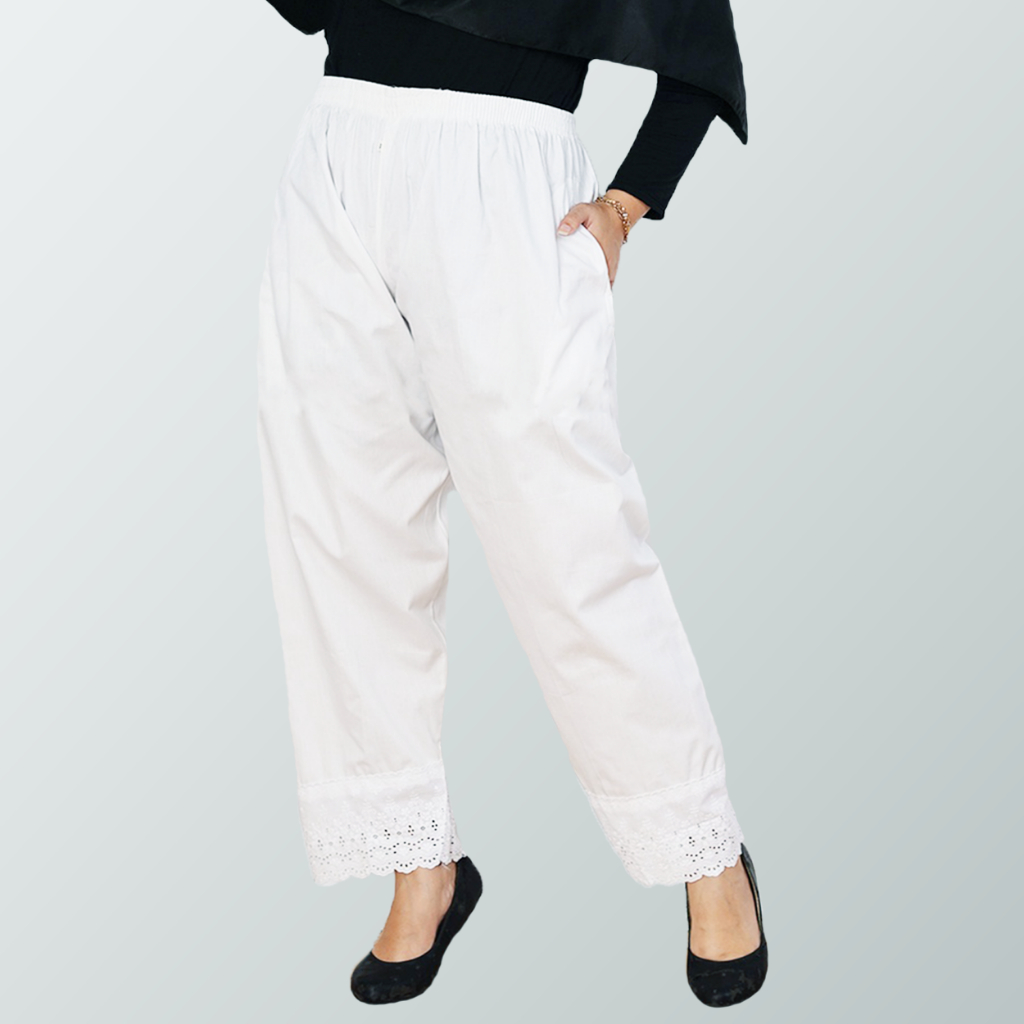 BASMALA - Celana Panjang Katun Wanita Renda Celana Dalaman Gamis Ihram Warna Hitam Dan Putih