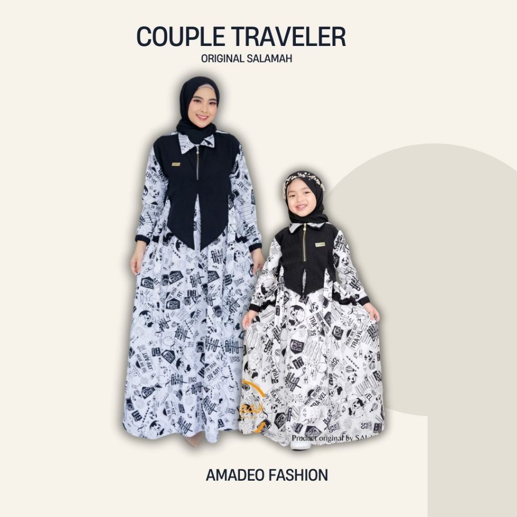 Couple Baju Ibu & Anak Perempuan | Gamis Couple TRAVELER White Series | Untuk anak Usia 2-15 Tahun