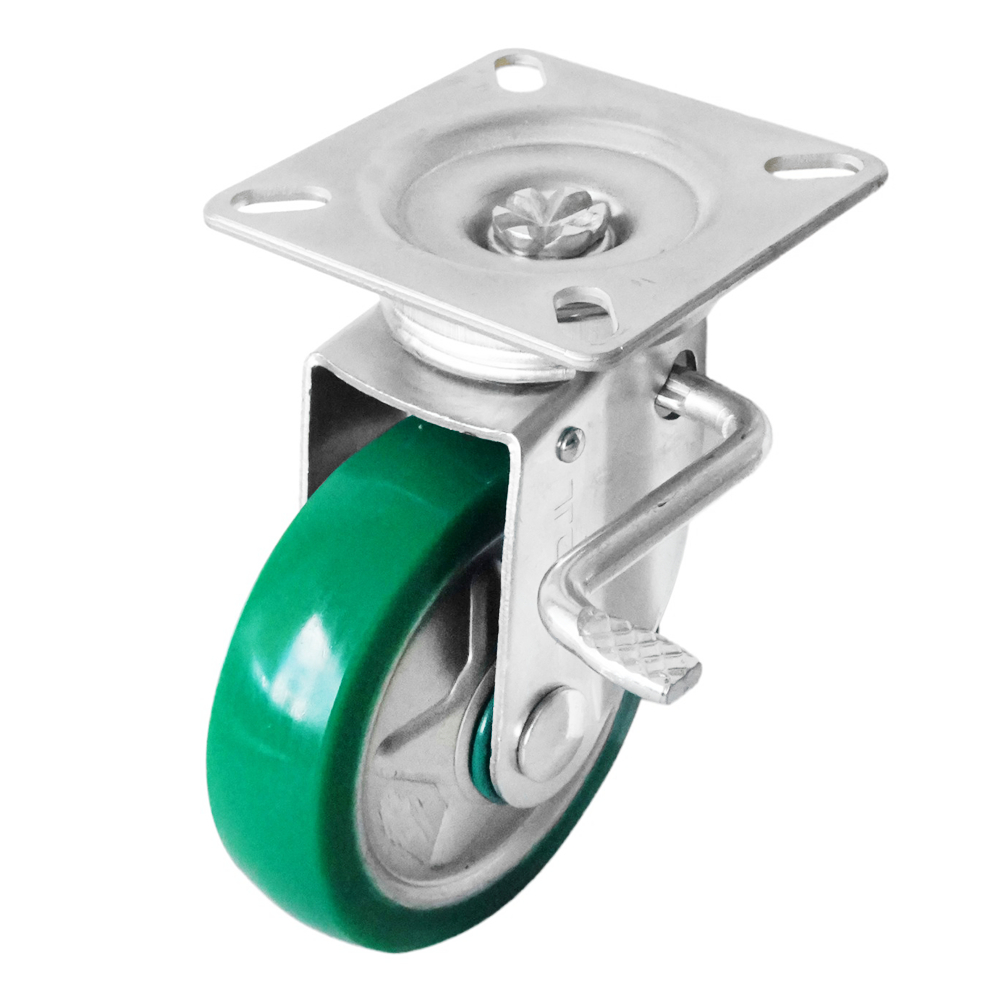 TORA Roda Troli PU Hijau 4 Inch Hidup + Rem