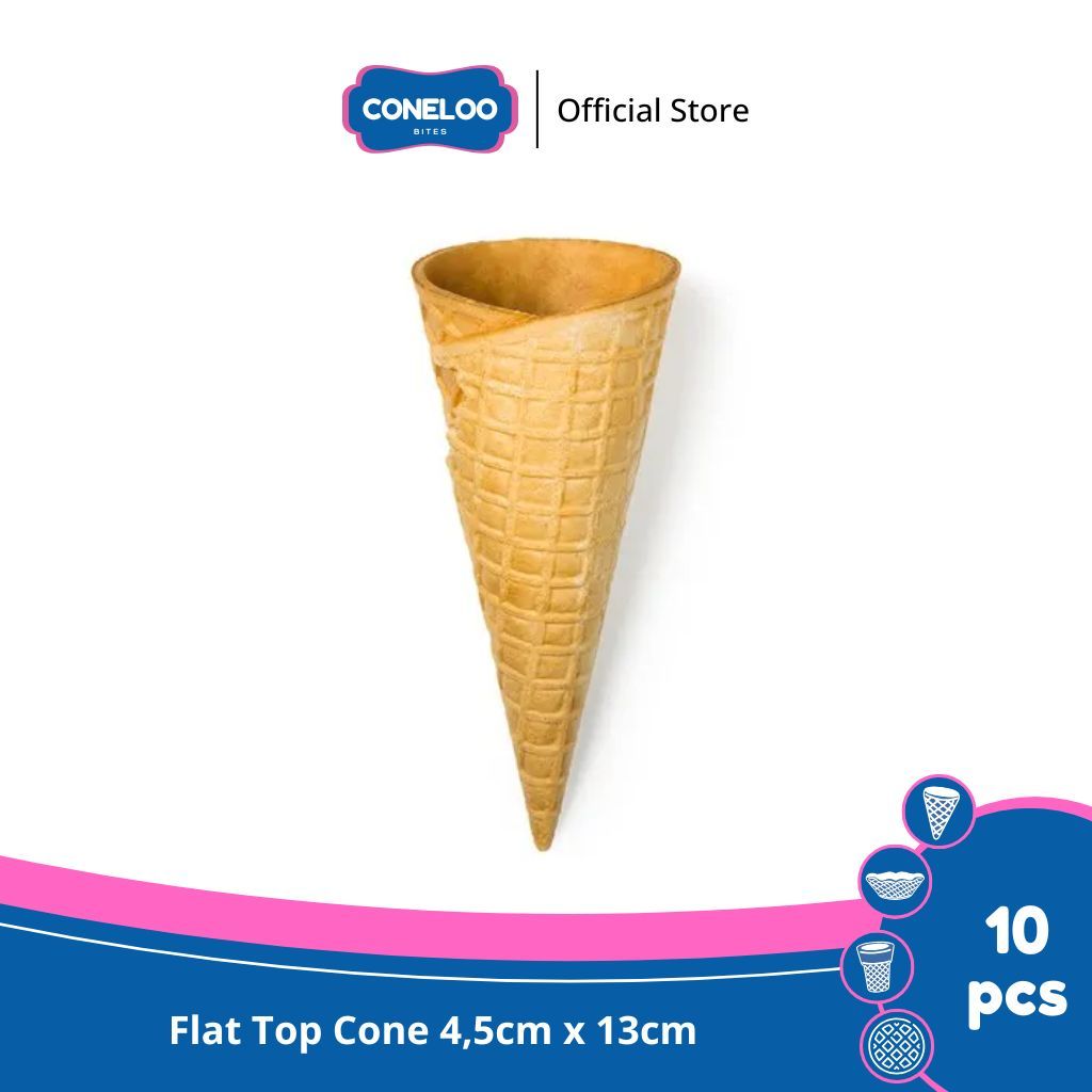 

Coneloo Bites Flat Top Cone Eskrim Premium 4,5cm x 13cm - Tekstur Tebal & Estetik Isi 10pcs