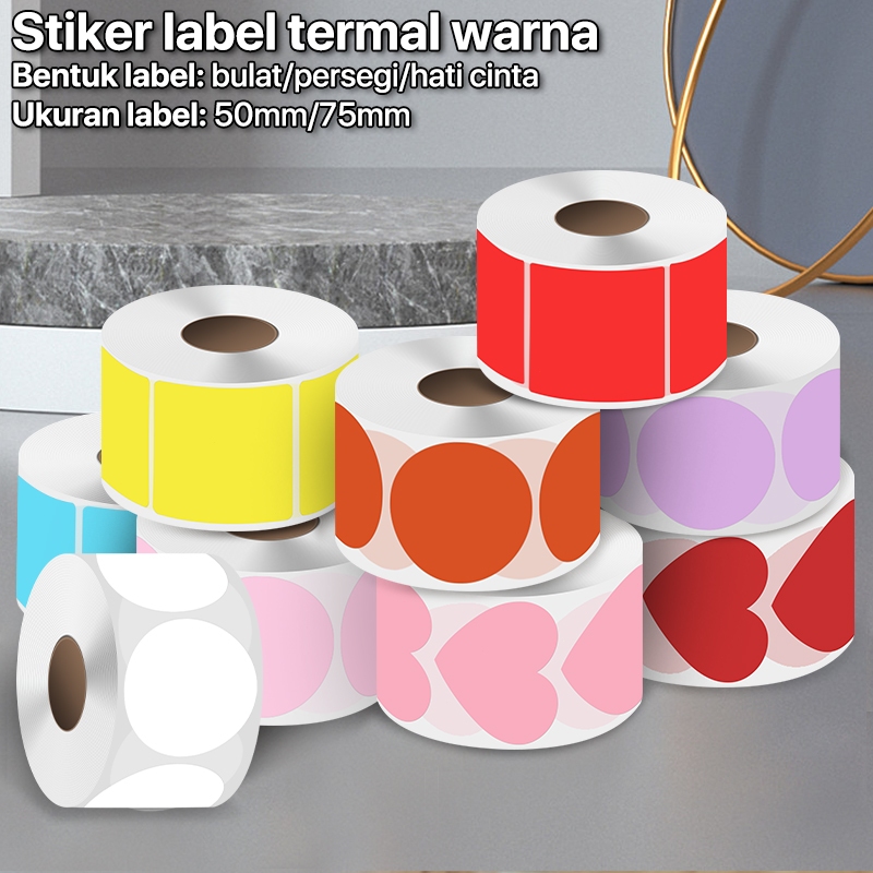 

Sy Oneprint stiker label termal warna bentuk hati persegi bulat 5050mm 7575mm, label termal