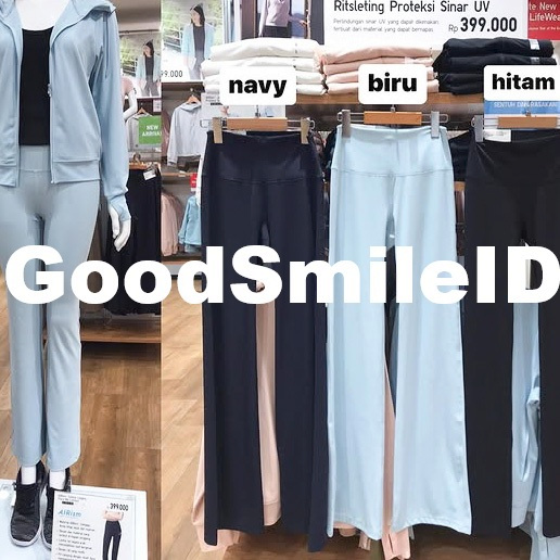 SALE Women AIRism Celana Legging Flare Rib Lembut (UV Protection) Wanita Yoga Zumba Sport Olahraga W