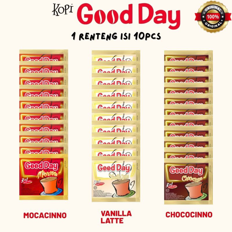 

Kopi Good Day 20gr 1 renceng isi 10 sachet - varian rasa mocacinno vanilla latte chococinno