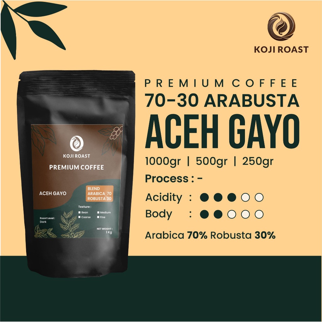 

Kopi House Blend 1 KG - 70% ARABICA 30% ROBUSTA – DARK Roasted - GAYO PREMIUM - Koji Roast