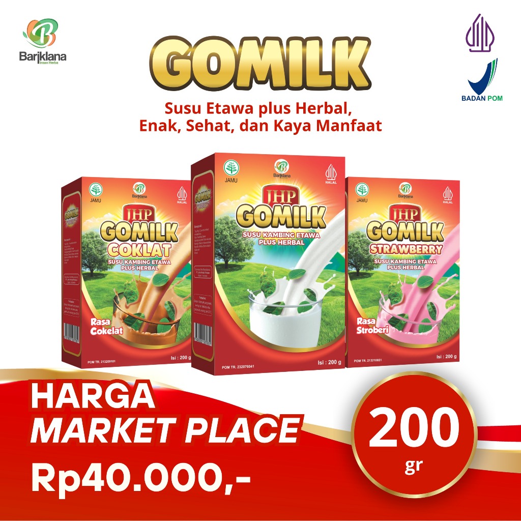 

Susu Kambing Etawa Gomilk | Rasa Original, Coklat, Strawberry | Susu Herbal Solusi Lambung dan Busui