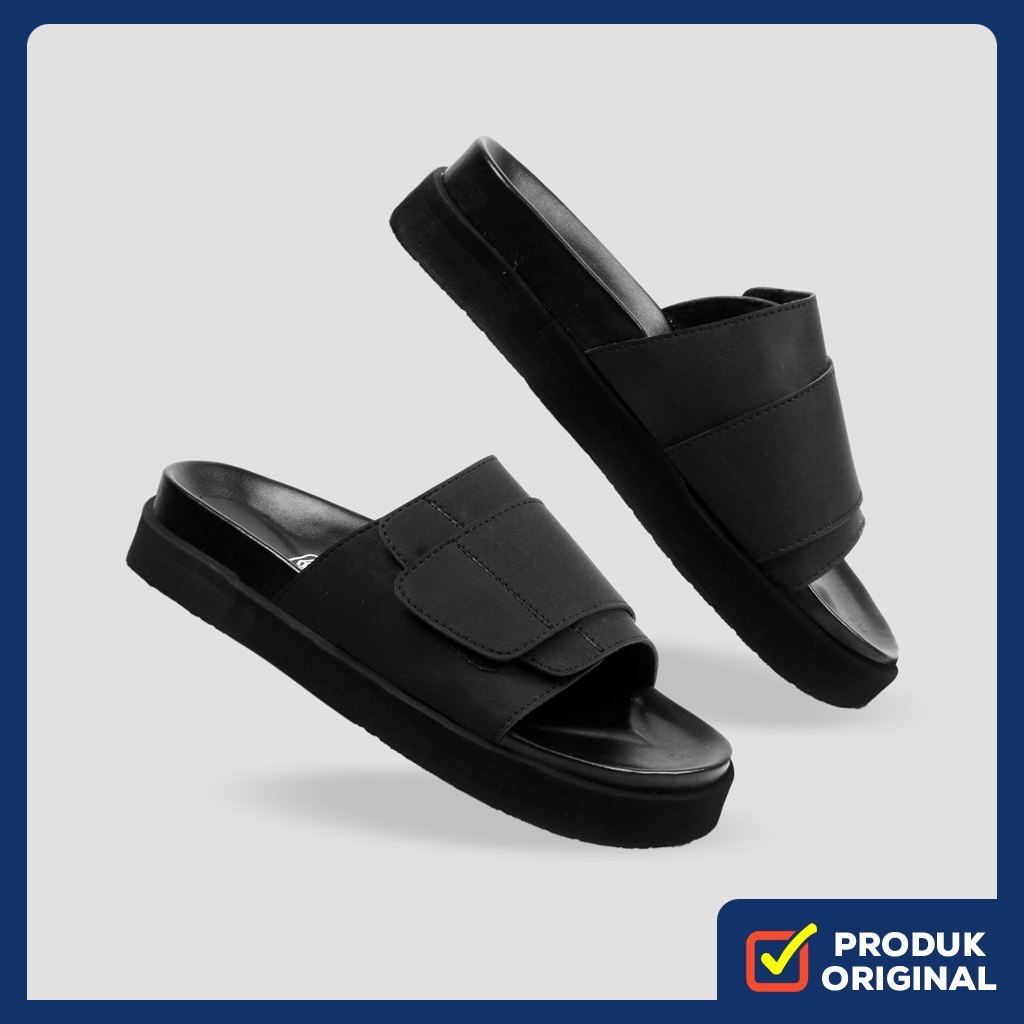 ALFRED FULL BLACK ORIGINAL x LVNATICA Sandal Casual Hitam Pria Sendal Slide Jalan Santai Harian Slop