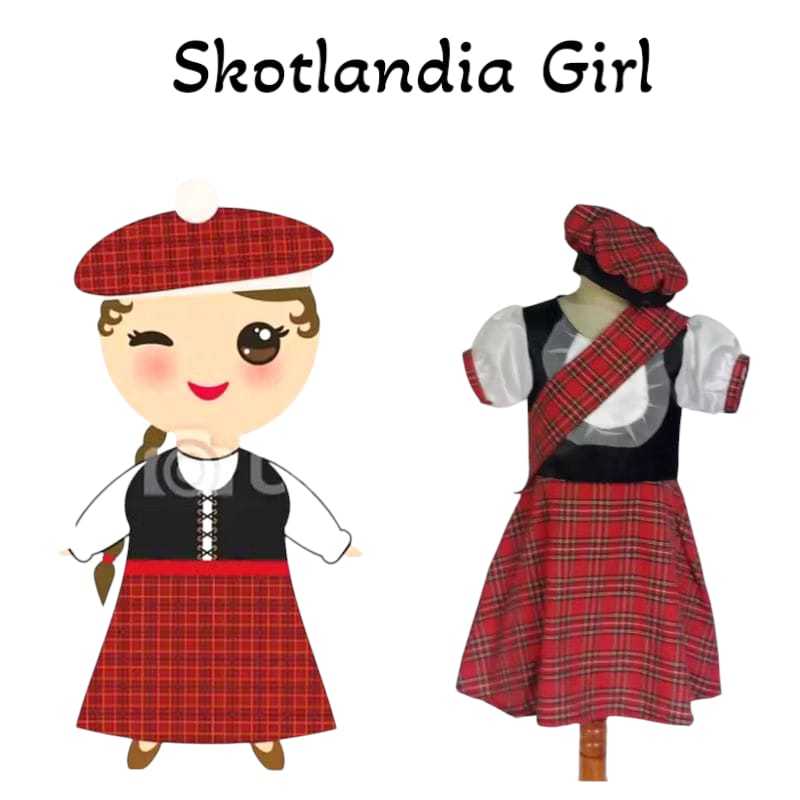 Baju Negara Skotlandia Girl/Kostum Internasional Skotlandia