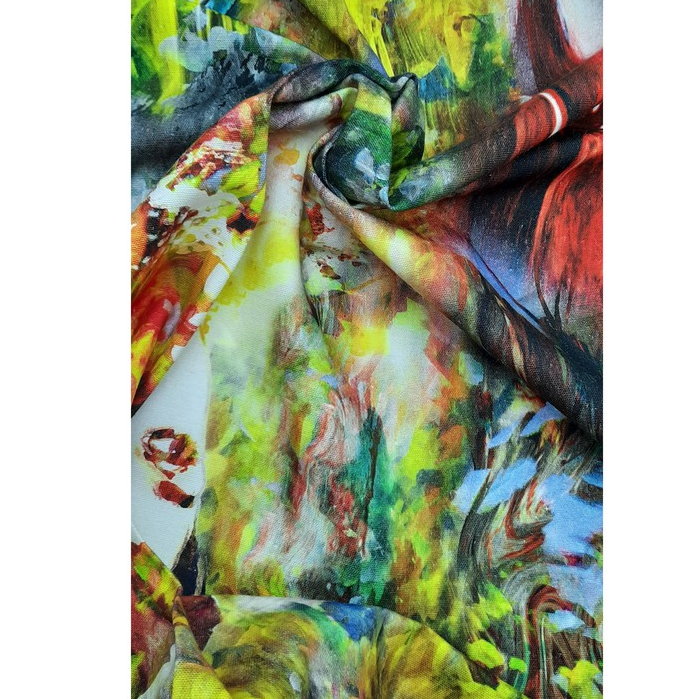 Linen Motif Fancy Abstrak Kuning Merah Kain (1 M)