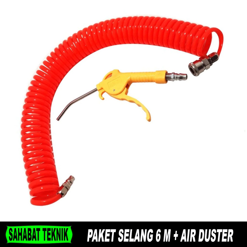 Paket Komplit Selang Recoil Angin Kompresor 6 Meter Dan Air Blow Gun Air Duster
