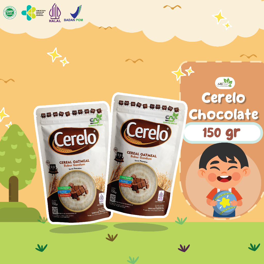 

Sanfood Indonesia Cerelo Chocolate 150gr Sereal Gandum Instan Rasa Cokelat MPASI w22