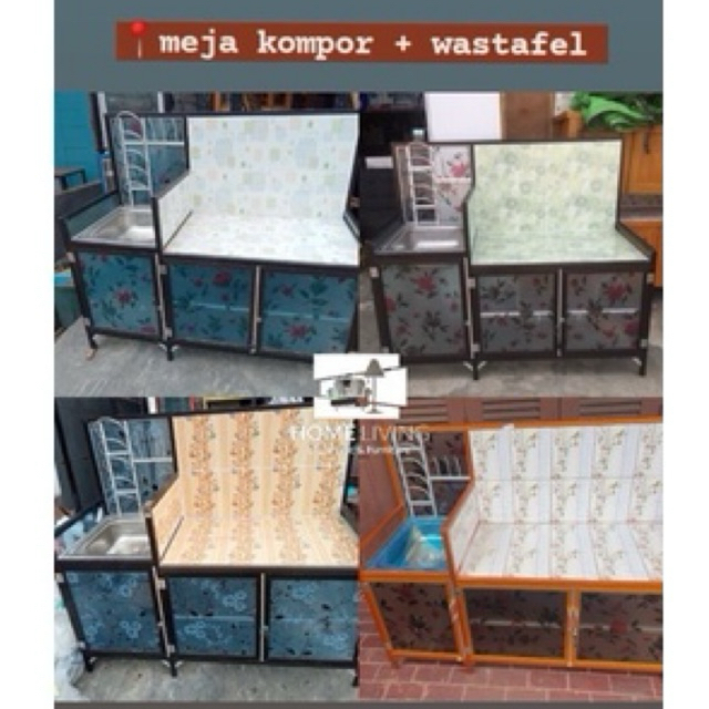 HOMELIVING - meja kompor kaca+washtafel 120cm - meja kompor kaca
