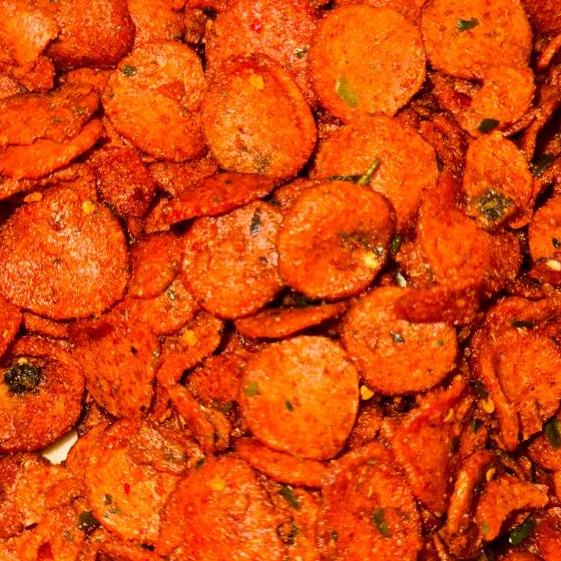 

KANGSNACKS Sosis Goreng Pedas & Original Daun Jeruk 100Gr-1Kg Makanan Kripik Usus Cemilan Jajanan Pedas